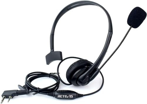 Retevis Walkie Talkie Earpiece Rotatable Boom Mic Noise Cancelling Overhead Headset Compatible for Two Way Radio RT24 RT27 RT622 RT668 RT5R RT619 Baofeng UV-5R BF-888S eSynic Kenwood HYT (1 Pcs)