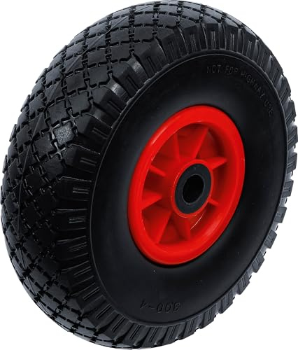 BGS DIY 80650 | Rad für Sackkarren/Bollerwagen | PU rot/schwarz | 260 mm | schlauch- und luftlos | pannensicher | Tragfähigkeit max. 100 kg | Achsaufnahme Ø 20 mm | Achsenbreite 75 mm