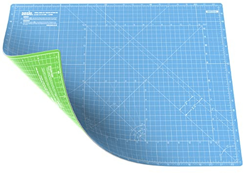 ANSIO Bastel-Schneidematte, selbstheilend, A2, doppelseitig, 5 Schichten – Quilten, Nähen, Stoffe und Papierarbeiten – Imperial/Metrisch, 22,5 Zoll x 17 Zoll / 59 cm x 44 cm – Himmelblau/Limonengrün