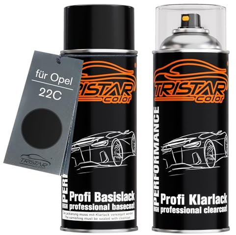 TRISTARcolor Autolack Spraydosen Set für Opel 22C Graphitschwarz Metallic/Carbon Flash Metallic Basislack Klarlack Sprühdose 400ml