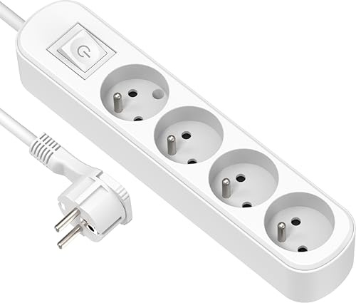 Electraline 32041 Bloc 4 prises avec interrupteur/fiche plate 1,5 m Blanc