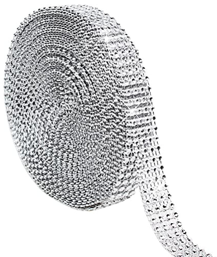 Wowot Silver Rhinestone Ribbon with 4 Rows for Wedding Birthday Craft Projects Decoration, 9 metres