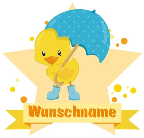 Samunshi® Küken mit Regenschirm Wandtattoo Türschild mit Name personalisierbar Kinderzimmer Türaufkleber Baby Wandaufkleber - 80x69cm mehrfarbig
