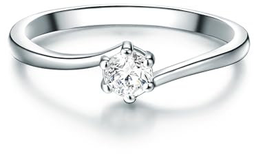 Trilani Damen-Ring Verlobungsring Sterling Silber mit Zirkonia weiß in Brilliant-Schliff - Solitär-Ring mit Stein Trauring für Hochzeit