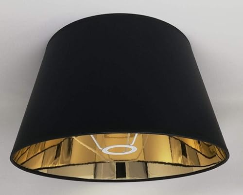 Kegelförmiger Lampenschirm, Schwarzer Stoff mit Goldenem Futter, Handgefertigtes Produkt, für Tischlampe, Stehlampe (Schwarz, 35x28x21)
