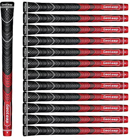 Geoleap Set di 13 manopole da golf in gomma composta, impugnature ibride per mazze da golf, prestazioni per tutte le condizioni atmosferiche, colore rosso, di medie dimensioni