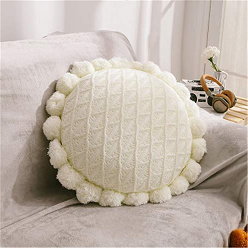 Nicole Knupfer Runde Boho Zierkissen, Dekokissen mit Pompoms getuftet, Gewebt Sitzkissen Zuhause Sofa Dekor 50cm (Weiß)
