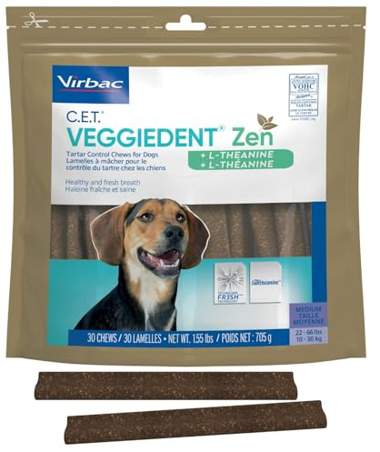 C.E.T. Veggiedent Fr3sh & Zen Plaque and Tartar Control Chews for Dogs, M