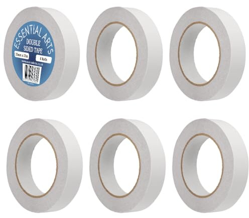 Essential Arts 6 Rolls Double Side Tape 25mm x 33m (1 inch) - Strong Clear Adhesive Tape