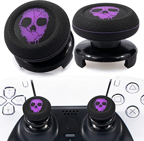 Playrealm FPS Thumbstick Extender & Drucken Gummi Silikon Griffabdeckung Thumb Grip Aufsätze 2 Sätze für PS5 & PS4 Controller(Ghost Purple)