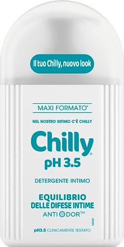 Chilly, Detergente Intimo pH 3.5, Equilibrio per le difese intime, con Anti-Odor, formulato a pH acido per stimolare la naturale azione di difesa dei lattobacilli, pH 3.5, Clinicamente Testato, 300 ml