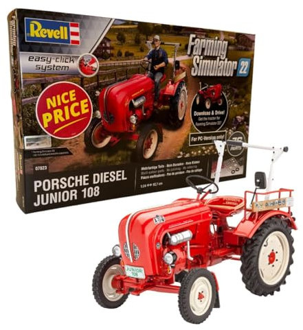 Revell Nice Price Modellbausatz I Porsche Junior 108 FS I Maßstab 1:24 I 76 Teile I Für Kinder und Erwachsene ab 10 Jahren I Traktor Modellbausatz zum selber nachbauen I Authentisch und Detailreich