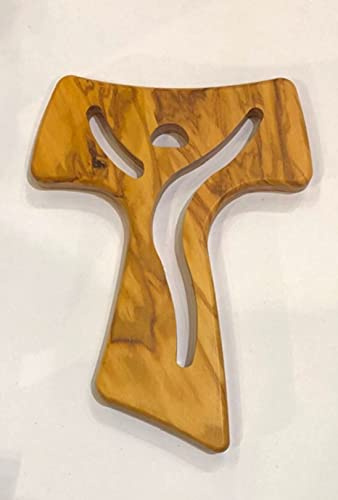 IL SOLE Tau da parete in ulivo con corpo di Cristo stilizzato e intagliato,16,5x13 cm, con certificato di garanzia, prodotto nelle vicinanze di Assisi