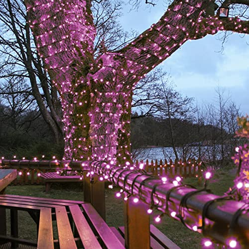 Festive Lights - ConnectPro Outdoor LED Fairy Lights - Connectable IP65 Rubber Black Cable | Wedding, Christmas, Garden, Commercial - No Plug (5m, Pink)