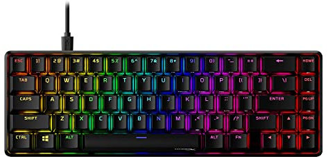 HyperX Alloy Origins 65, Tastiera Meccanica da Gaming Cablata, Illuminazione RGB, Telaio in Alluminio, 80 Milioni di Pressioni Garantite, Cavo USB-C, 3 Dispositivi Collegabili, Layout Inglese, Nera