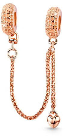 GNOCE Lunar Surface Texture Sicherheitskette mit Herzanhänger 925er Sterlingsilber Rosévergold Herz Charms Bead Fit Armband/Halskette für Frauen Mädchen Tochter (Roségold)