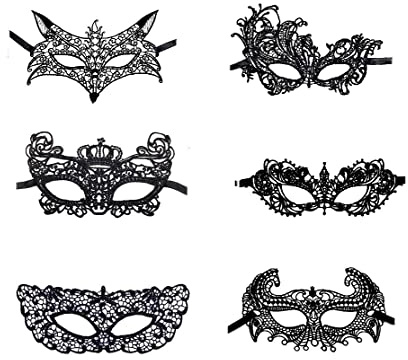 Venezianische Masken,6 PCS Maskerade-Maske Sexy Schwarze Spitze Augenmaske mit Elastischen Bändern Laser Masquerade Maskefür Frauen Lady Chirismas Party Masquerade Ball