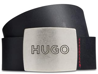 HUGO Herren Gro Sz35 Ledergürtel mit Logo auf der Koppelschließe