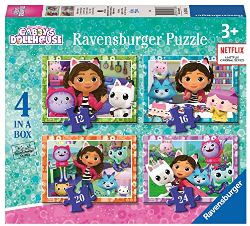 Ravensburger — 3 Jahre altes 4-Puzzle in Einer Box, Gabby's Dollhouse — 3-Jahres-Puzzle, Gabby's Collection, beinhaltet 4 Puzzles 12-16-20-24 Progressive Teile, Lernspiele, Geschenkideen