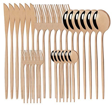 Geschirr Set 18/10 Edelstahl 30 stücke Grün Gold Besteck Set Geschirrmesser Salat Gabel Löffel Besteck Set Spülmaschine Safe essgeschirr (Color : Rose)
