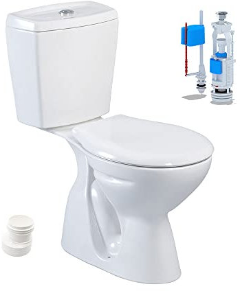 Belvit Stand-WC mit Taharet, Bodenabgang senkrecht, Keramik-Aufsatzspülkasten, Softclose WC-Sitz, natürliche Wasserhygiene ohne Strom, Zwei-Mengen-Spülung, Maße 70x41x35 cm, Weiß