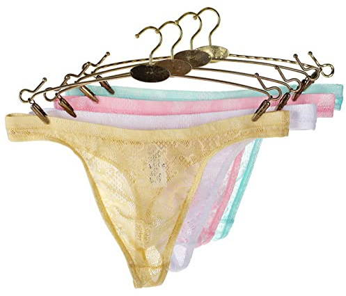 Faringoto Herren Spitze Transparent Tanga Dünn Sexy Unterwäsche T Pants Mesh, Light Blue+white+skin+pink, 46