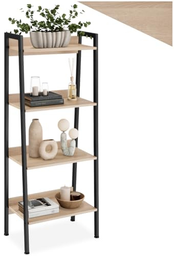 tectake® Leiterregal mit 4/5 Ebenen, schmales Regal, Standregal, Nischenregal, Möbel für Arbeitszimmer, Badezimmer Regal, Bücherregal Wand, 57,5 x 34 x 138 cm - Industrial Holz hell, Eiche Sonoma