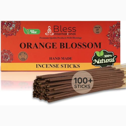 Bless-ORANGE-Blossom-Incense-Sticks Handmade-Hand-Dipped-Incense-Sticks Organic-Chemicals-Free for-Purification-Relaxation-Positivity-Yoga-Meditation Best-Woods-Scent (100 Sticks(150GM))