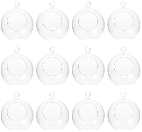 12pcs Hanging Acrylic Globes Orbs Christmas Tea Light Candle Holders 9cm Clear Big Opening Air Fern Plants Vase Hanger Terrariums for Wedding Christmas Party Centerpiece Garden Decoration
