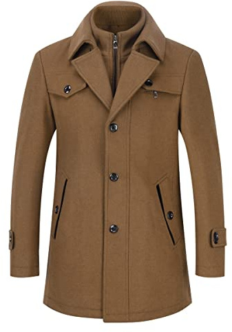 YOUTHUP Cappotto da Uomo in Lana Invernale Calda Lungo Giacca Spessa Parka Trench Coat, Marrone, L