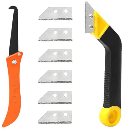 Fhioevt 8 Stück Fugenkratzer Fliesen Fugenentferner mit 6 Ersatzklingen Hand Fliesenfugen Entfernen Werkzeug Fugenmesser Fugenreiniger Schaber für Reinigung Bodenfliesen Badezimmer Küche