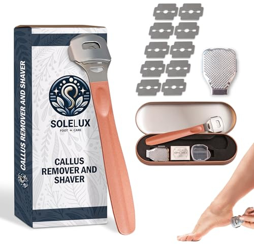 SoleLux Callus Shaver for Feet – 410 Stainless Steel, Foot Shaver Callus Remover with 10 Replaceable Blades, Multi-Use for Corns & Dead Skin Removal – Pain-Free Pedicure Tool for Soft, Smooth Skin