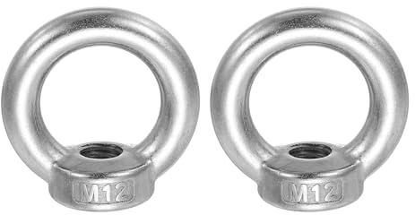 sourcing map M12 Lifting Eye Nut, 304 Stainless Steel Ring Shape Female Thread Nuts Fastener for Engineering Port Marine Fixing Silver, Pack of 2