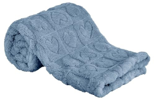 URFEDA Couverture en Peluche Bébé Automne Hiver Couverture en Peluche épaisse et Respirante Serviette de Bain Bébé Couverture à Motif en Forme de Cœur pour Garçon Fille Nouveau-né, 101x76cm Bleu