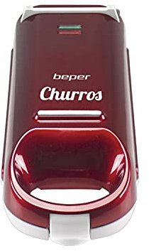 BEPER BT.600Y. Plaque antiadhésive pour churros, Puissance 800 W, Poignée isolante, Voyant de fonctionnement et pieds antidérapants - Idéale pour le petit-déjeuner et les fêtes - Rouge