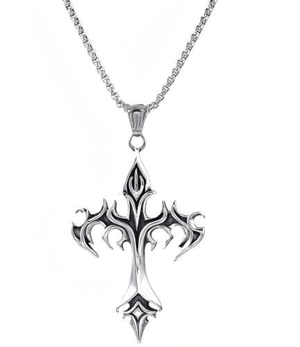 KUMSODE Kreuzkette Kreuz Kette Herren Halskette Edelstahl Kubanische Kette Geschichtet Kreuz Anhänger Abschluss Ostern Halloween Geburtstag Geschenke für Männer Junge