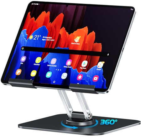 Tablet Stand, Adjustable, 360° Foldable Tablet Holder, Aluminium Tablet Stand for iPad 12, 9, 3 Air, Mini, Tablet Holder Table for 4-13.0 Inch Tablets