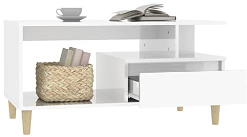 HEFZGDB Couchtisch Hochglanz-Weiß 90x49x45 cm Holzwerkstoff Blumentisch Couchtisch Klein Couch Tisch Wohnzimmer Coffe Table für Wohnzimmer Balkon Innenhof Café