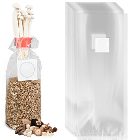 Ysislybin 100 Pieces Mushroom Growing Set, 18 x 35 cm Mushroom Cultivation Bag Mushroom Cultivation Set with Filter Mushroom Cultivation CO2 Bag for Mushrooms Enoki Mushrooms Oyster Mushrooms Grains