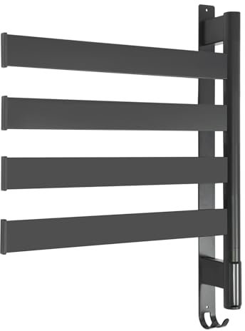 JAYEUW Scaldasalviette elettrico, 90 W, girevole a 180°, con timer e LED touch screen, scaldasalviette rotante, per bagno, montaggio a parete, scaldasalviette (nero)