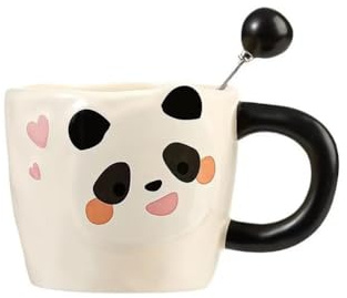 YDoLimmer Panda Tazza in ceramica con cucchiaio, 320 ml, tazza da caffè, latte e tè, Natale, festa dei bambini, regalo di compleanno, anniversario (A)