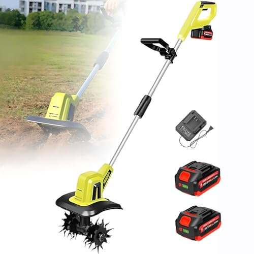 Motoculteur électrique de jardin, scarificateurs de cultivateur de sol sans fil avec batterie de 4000 mAh,largeur de travail de 25cm,profondeur de labourage de 22cm,outils de jardin de motoculteur