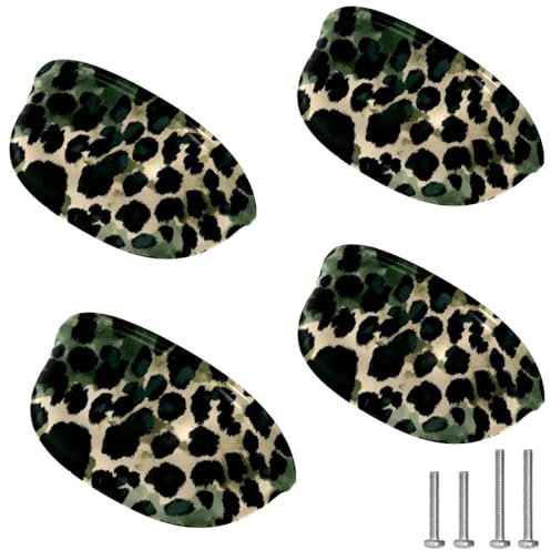 RODAILYCAY 4 maniglie per armadietti da cucina, motivo leopardato, colore verde, per cassetto, cassetto, armadio, cassettiera, con viti, tiranti per porte e armadi