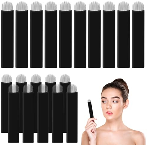 NOPKESV 20 Stück Einweg-Augenbrauen-Microblading-Nadeln, Lippen-Tattooing, Mikroklingen für permanente Make-up-Klingen, für den einmaligen Gebrauch(Nero,18U)