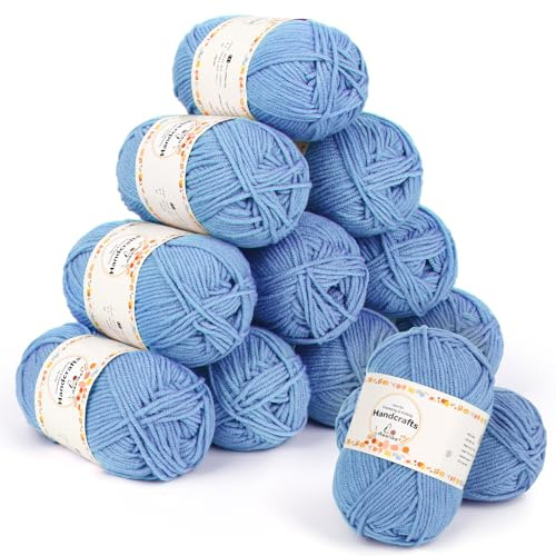 Aeelike 600 g (12 x 50 g) di lana di cotone per uncinetto, 100% poliacrilico, per lavorare a maglia, uncinetto e artigianato, set di 5 lana acrilica, per principianti, professionisti, azzurro