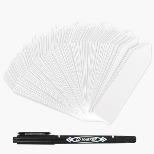 CAKKVDE 200Pcs White Plastic Plant Labels for Outdoor Plants, 10x2cm Waterproof Garden Tags for Seedlings, Herbs, Potted Vegetables & Flowers