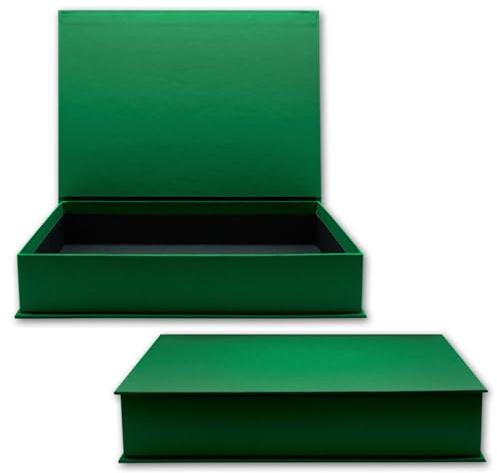 NEUSER PAPIER Geschenkbox mit Klappdeckel - 1 Stück - DIN A4 - Dunkelgrün bezogen - innen schwarz kaschiert - 334 x 242 x 65 mm - Aufbewahrungsschachtel