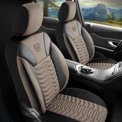 GIOVANNI BUTTI Autositzbezüge Universal für PKW & SUV – Premium Vordersitze Auto Sitzbezug aus Piqué-Stoff, Beige-Schwarz, Airbag-Kompatibel Sitzauflage, Autoschonbezug, Vordersitz-Set inkl.Montageset