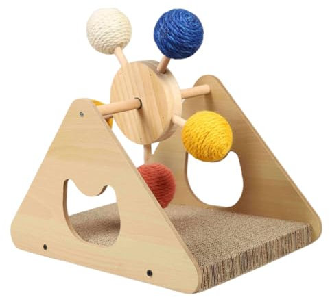 TOYANDONA Cat Scratching Post Scratcher Toy aus Holz mit Interaktivem Ball Portable Kratzmatte für Katzen Schutz von Möbeln Bewegung Zufällige Farbe