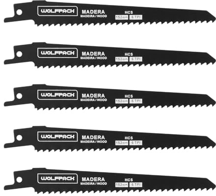 Lama per sega a sciabola legno 152 mm. 6 TPI. 5 pezzi. Speciale per legno.